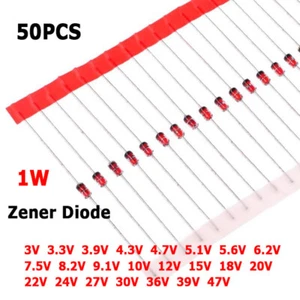 50 Pcs 1W 1N47 Zener Diode Diodes 3V 3.3V 4.7V 5.1V 7.5V 10V 15V 24V - 47V DO-41 - Picture 1 of 6