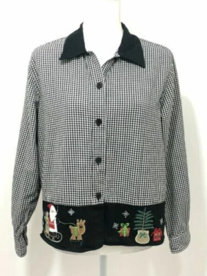 Mujer Guinga Cuadros Top Navidad Camisa Bordada Santa Talla M Hierba Limón LS Foto 1 de 4