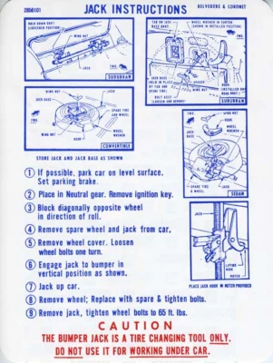 Calcomanía adhesiva Jacking Instrucciones para Dodge Coronet 1969 y Plymouth Belvedere Foto 1 de 4