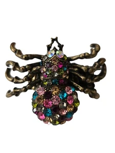 Vintage bunter SPINNENRING goldfarben mit Glitzersteinen am Stretchband - Bild 1 von 15