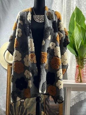 Mezcla de Lana Única 3D Floral Ruana Estilo Retro - Talla L Foto 1 de 4