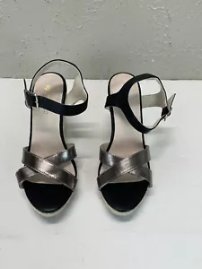 Sandalias de cuña restringida alpargatas para mujer talla 10 negras plateadas nuevas sin etiquetas - Imagen 1 de 5