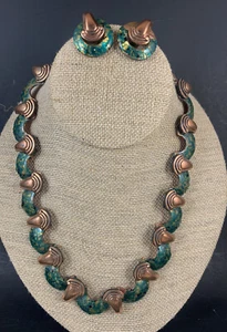 Vintage 1930s 40s Matisse Renoir Copper Enamel Art Deco Statement Necklace Set - Picture 1 of 10