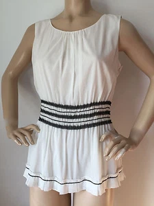 NEW ST JOHN KNIT WOMENS TOP BLOUSE SIZE XL SILK SPANDEX WHITE BLACK - Picture 1 of 5