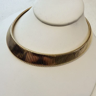 Vintage MONET Flexible Omega Snake Tubogas Gold Tone Collar Necklace 16" - Image 1 of 4