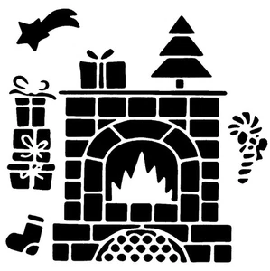 Really Great Stencils, Christmas Hearth Stencil, 5x5, Brick Fireplace, Presents - Picture 1 of 2