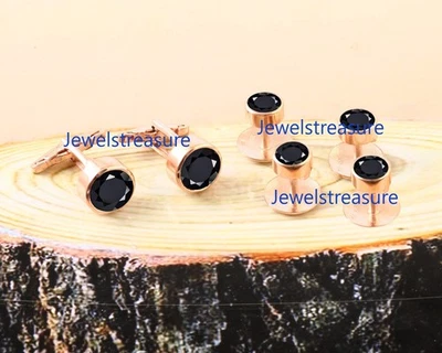 Juego de gemelos de esmoquin de plata 925 chapados en oro rosa piedras preciosas de ónix negro natural Foto 1 de 4