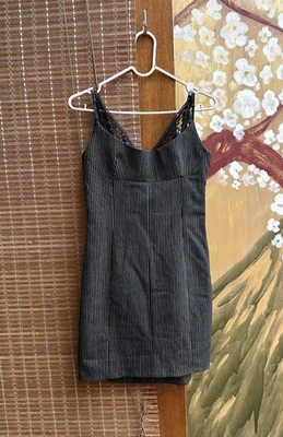 Vestido Alexander Wang a Rayas Sin Mangas Borde de Encaje Negro Bodycon Mini Talla 2 Foto 1 de 4