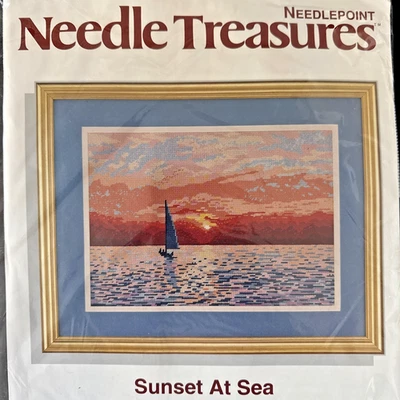 Needlepoint Sunset at Sea - Needle Treasures 14" X 10" Hecho en EE. UU. Kit #06605 Foto 1 de 4