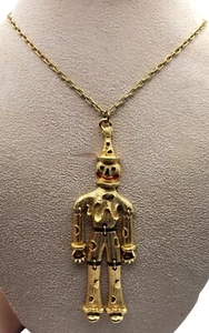 Vintage Articulated CLOWN Pendant Necklace Moveable Oversized Gold Tone 4 1/2" - Picture 1 of 6