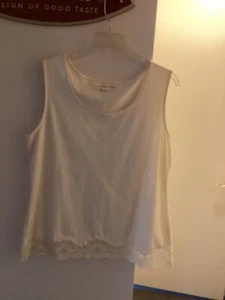 Coldwater Creek Gr. Lg creme (ecru) Baumwolle/Elasthan Tank mit Spitzensaum - Bild 1 von 6