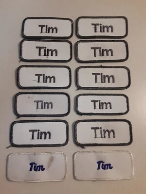 EMBROIDERED NAME PATCHES "TIM" SEW ON TAGS White/Gray/Blue Lot of 12 VINTAGE - Image 1 of 4