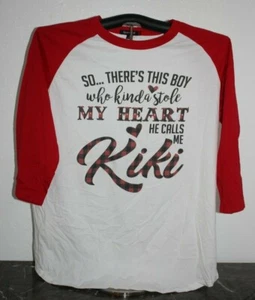 SO THERE'S THIS BOY..HE CALLS ME KIKI  3/4 Sleeve Baseball T-Shirt,XL,White/Red - Picture 1 of 5
