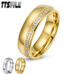 TTstyle 6mm Width .90 Carat CZ Eternity Stainless Steel Wedding Band Ring