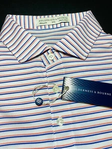 Holderness & Bourne Saxton Tailored Golf Shirt Stripe New Orange White Blue XXL - Picture 1 of 4