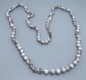 Vintage Chinese White Floral Cloisonné Bead 37 Inch Necklace - Picture 1 of 2