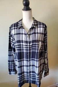 Sonoma Women's XXL Supersoft Flannel Shirt Long Sleeve Plaid Pocket Black/White  - Picture 1 of 18