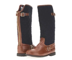 Women's TOMMY HILFIGER 23575 Tan Blue Fabric Zipper Quilted Boots size US 5 /36 - Picture 1 of 6