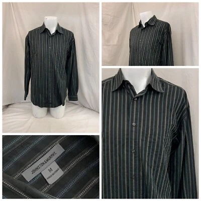 Camisa Johnston Murphy Para Hombres M Negra Rayas Botón Frontal 100% Algodón YGI N2-689 Foto 1 de 4