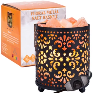 100% Natural Himalayan Salt Lamp Metal Floral Basket with Himalayan Salt Chunks - Picture 1 of 3