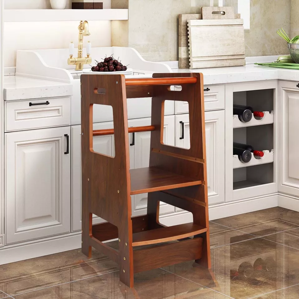 Kitchen Buddy Kids Step Ladder Stool Toddler Learning Tower Safety Bar Helper  - Image 1 of 2