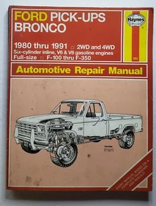 1980 thru 1991 Ford Pick-ups Bronco F-100 thru F-350 Haynes Service Manual 880 - Imagen 1 de 6