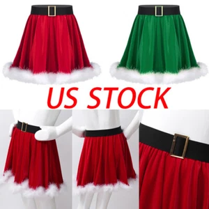 Girls Santa Christmas Show Skirt Costume Velvet Mrs Claus Dance Dress Party - Picture 1 of 26