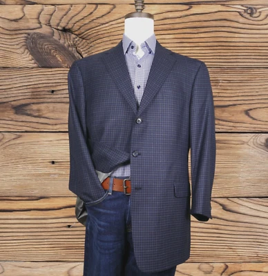Hart Schaffner Marx Sport Coat Blazer Mens 46R Blue Plaid Wool 3 Button - Image 1 of 4