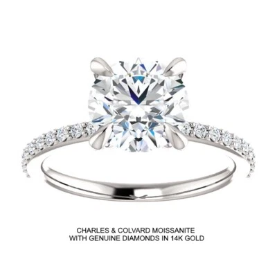 Anillo de moissanita Charles & Colvard de 1,50 quilates en oro blanco de 14 k Foto 1 de 4