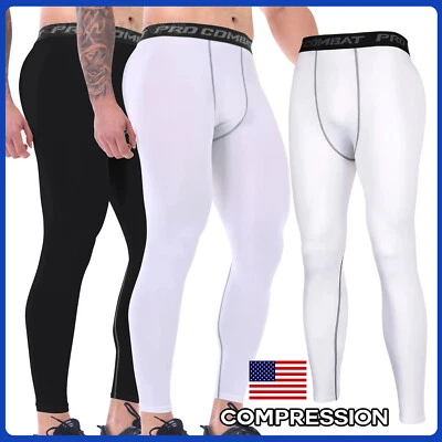 Mens Compression Pants Cool Tight Base Under Layer Workout Leggings Gym Fitness - Image 1 of 4