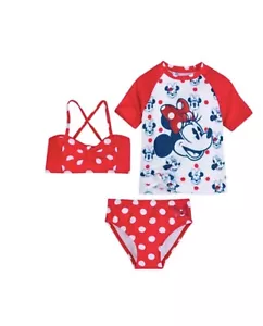 Minnie Mouse Red Polka Dot Deluxe Swimsuit Set for Little Girls Size 3 - Picture 1 of 4