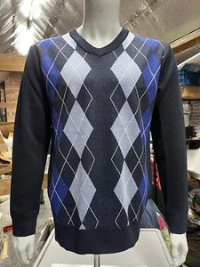 Ballantrae Edinburgh Classic Argyle V Neck Pullover Jumper Blue Size Medium - Picture 1 of 7