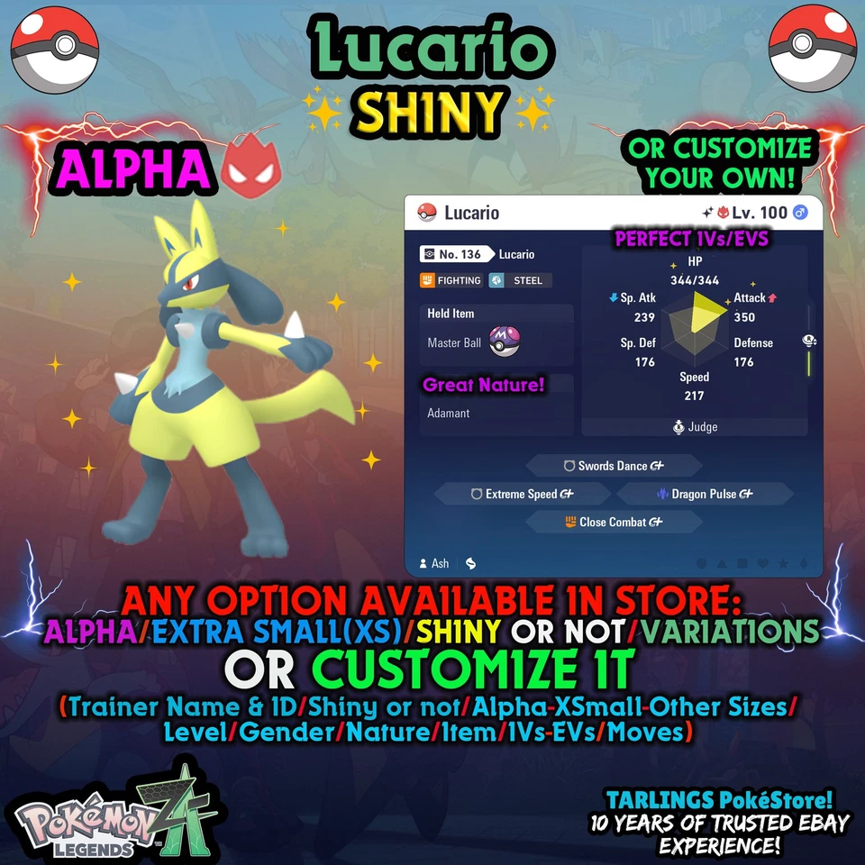 Pokemon Legends ZA 🐉 Lucario - SHINY/NON/ALPHAS/XS/BUNDLES ✨ OR CUSTOM ✨ - Image 1 of 1