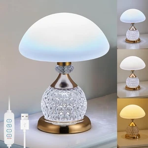 Crystal Table Lamp, 3 Lighting Color Desk Lamp Bedside Lamps with 10 White  - Picture 1 of 8