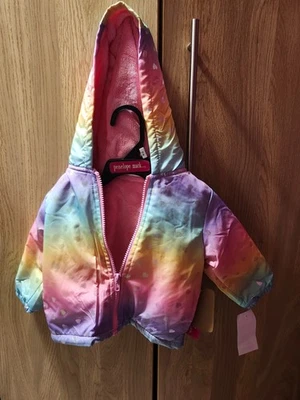 Baby Girl Rainbow Hooded Furry Coat Jacket Heart 12 Months - Image 1 of 3