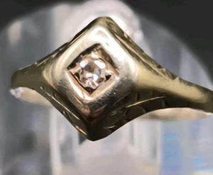 Antike Weiß Gelb Gold Um 1900  750 18 Karat Ring Mit Diamanten ziseliert Blätter - Bild 1 von 12
