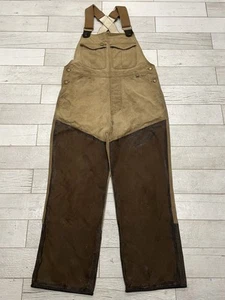 Cabela's Bib Overalls Mens Medium Reg Brown Double Knee Waxed Cotton Hunting - Picture 1 of 18