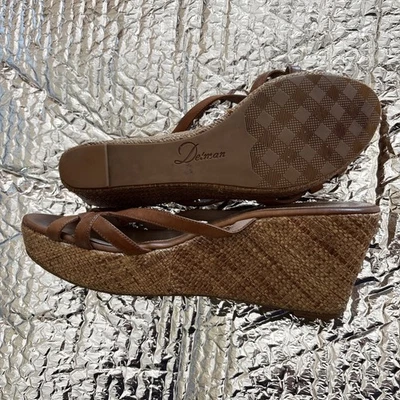 DELMAN Luggage Brown Leather Wedge Platform Espadrille Slide Sandals 8M  - Image 1 of 4