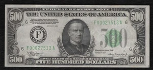 1934 $500 Federal Reserve Note "VF++/XF" *Free S/H After 1st Item* - Picture 1 of 2