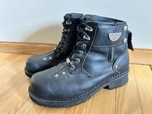 Men's Black Leather MILWAUKEE MB445 Outlaw Rider Motorcycle Biker Boots Sz-9.5 D - Picture 1 of 9
