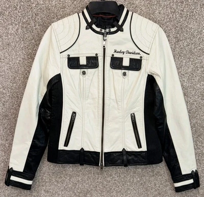 Harley Davison Goat Leather Jacket Womens Small Riding Gear White Amelia Pockets - Image 1 of 4