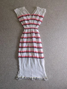 LEMLEM LIYA KEBEDE TERRASSENKLEID orange braun gestreift Äthiopien klein weiß Überwurf - Bild 1 von 7