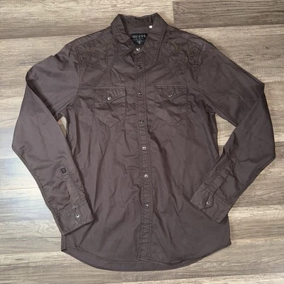 Guess Brown Shirt Western Snap  Sz Large - Image 1 of 4