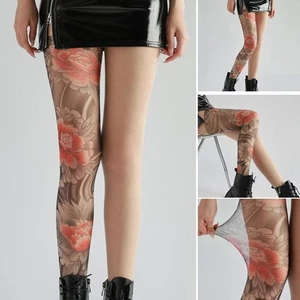 Flower Leg Tattoo Stockings Summer Thin Anti-snagging High Elastic Fabric -- - Picture 1 of 19