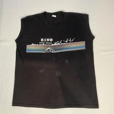 Vintage Rino Miami Beach Shirt Mens XL Distressed Sleeveless 80s Wave Tee - Image 1 of 4