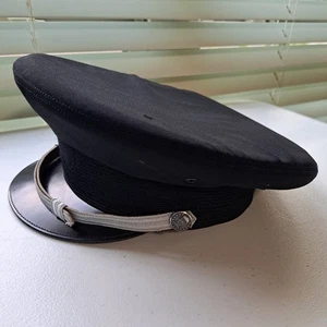 Vintage USAF Flight Ace Pilot Kapitän Mütze schwarz Leder Peak Uniform Kepi Cosplay - Bild 1 von 13