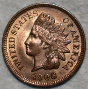 Uncirculated 1908 Indian Head Cent, Sharp specimen. - Picture 1 of 2