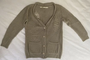 Pippa Lynn Distressed Knit Cardigan Beige Size OS Button Front Casual Sweater T - Picture 1 of 14