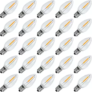 C7 LED Night Light Bulbs 25 Pack, Warm White E12 Candelabra Base, 0.6W - Picture 1 of 12