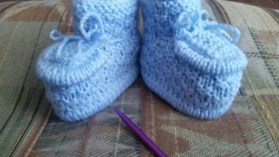 Botines bebé punto, color azul claro, 3-6 meses, para niños  Foto 1 de 4